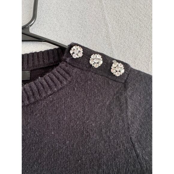 J Crew Black Wool Crewneck Sweater Rhinestone front both side size xxs - Picture 4 of 11